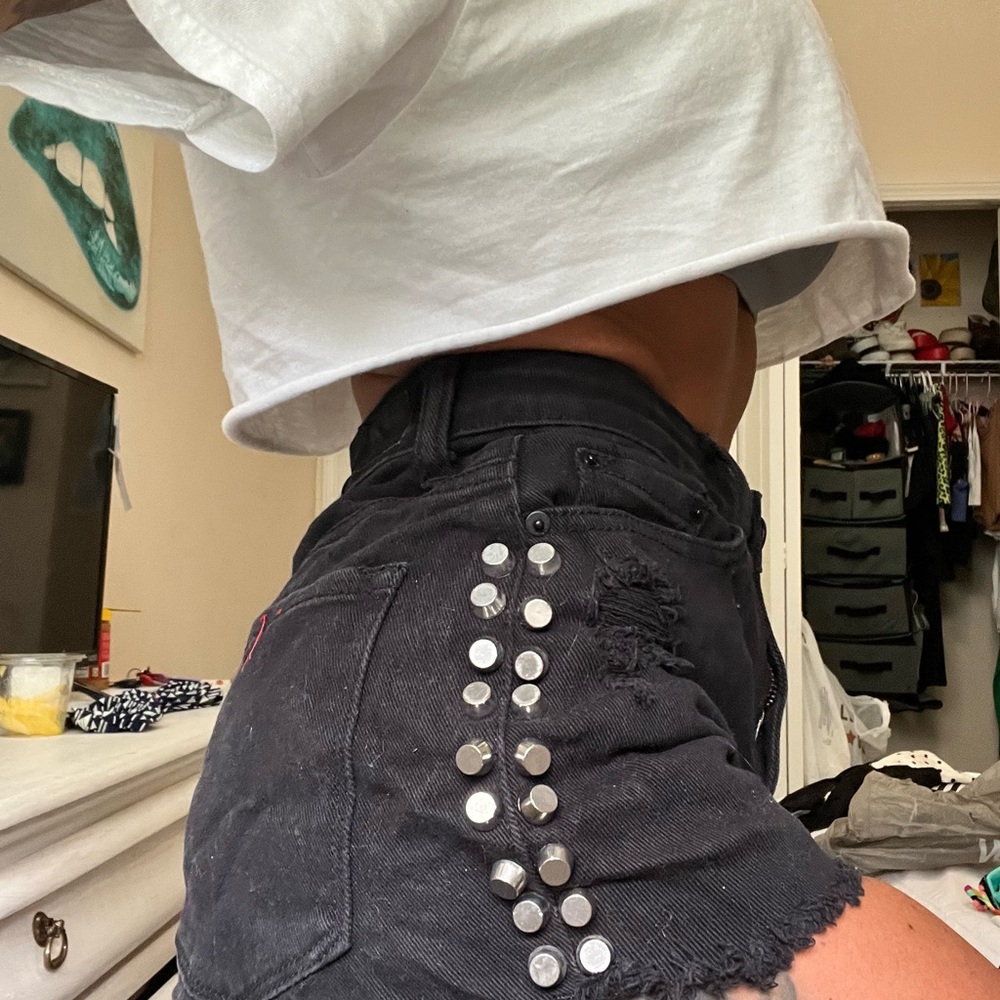 Black Denim Shorts with Silver Studs